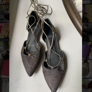 Stuart Weitzman Silver Lace Up Flata